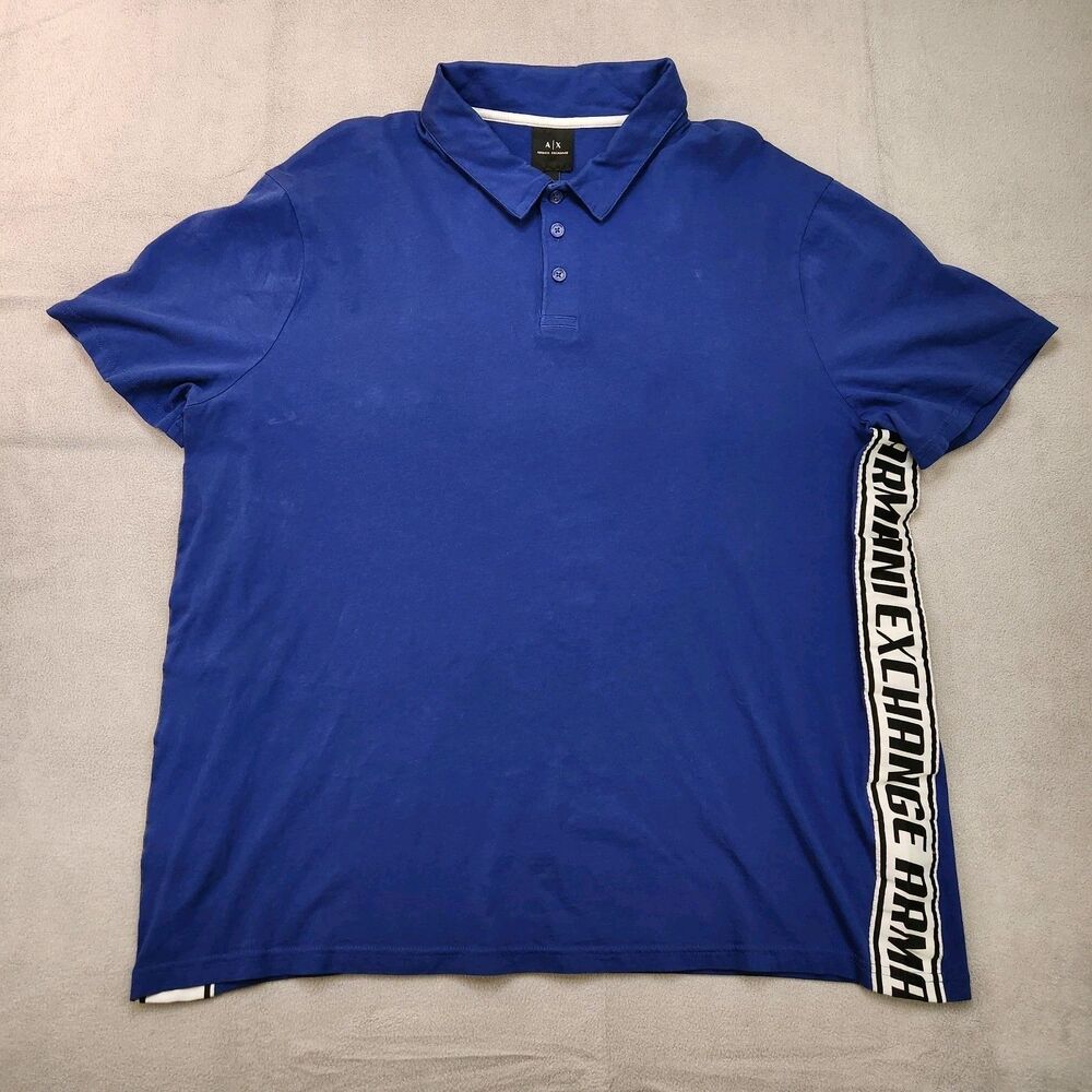 Armani Exchange Polo Shirt Men's‎ 2XL Blue Short Sleeve Side Spell Out Cotton